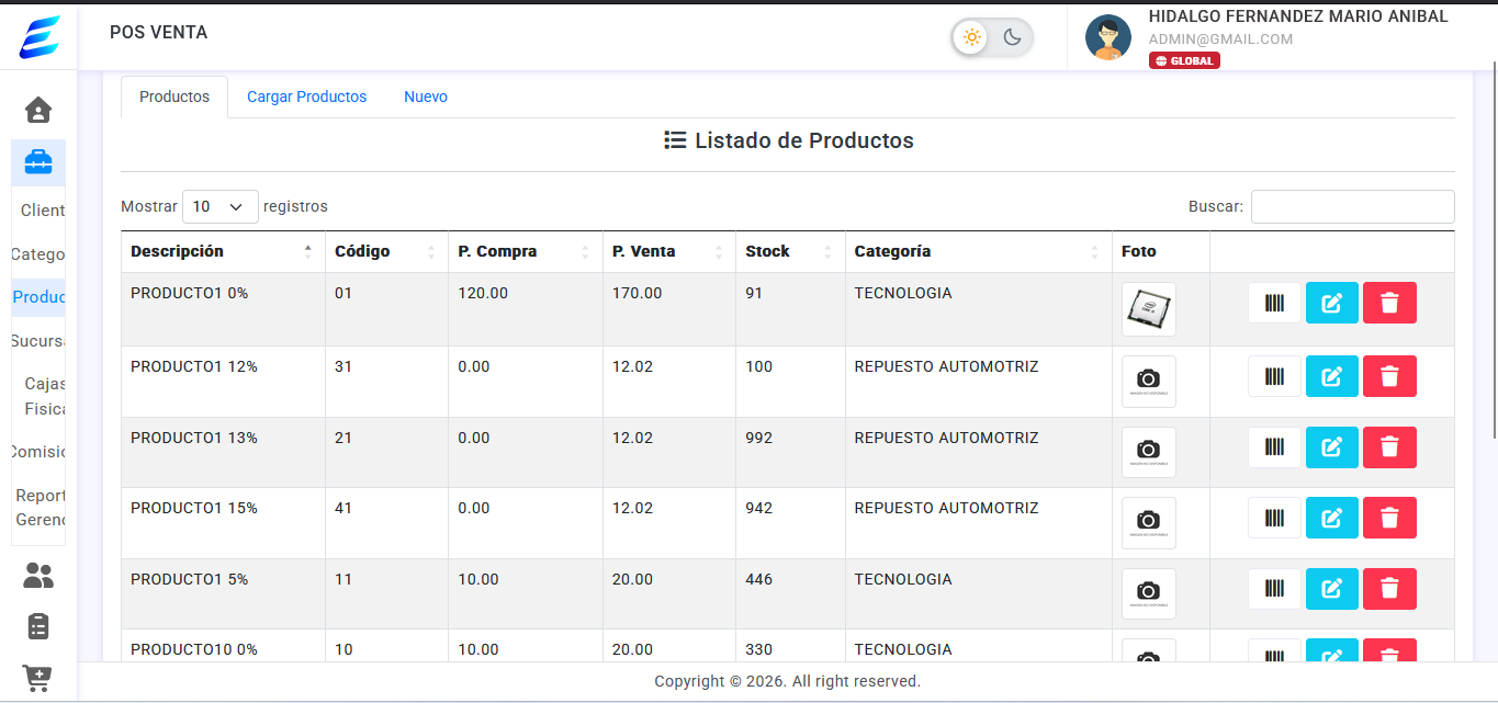 Captura del módulo Productos de EdeFactu