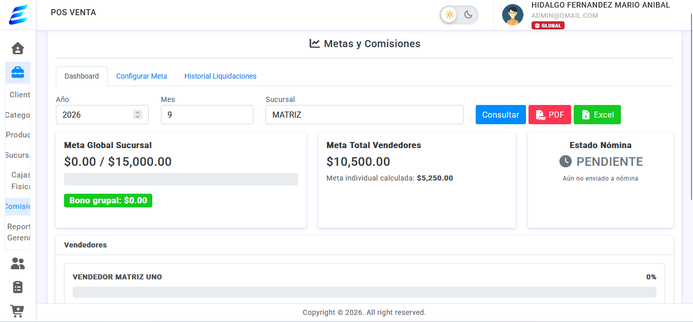 Captura del módulo Metas y comisiones de EdeFactu