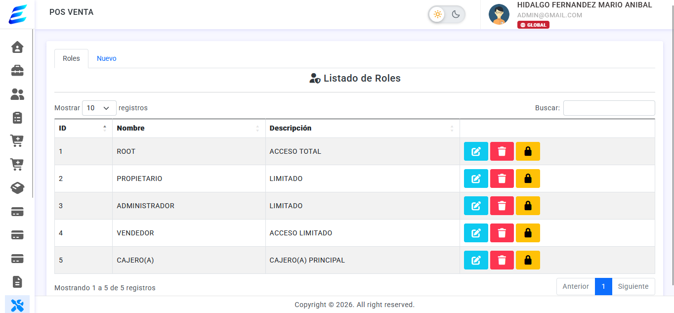 Captura del módulo Roles y permisos de EdeFactu